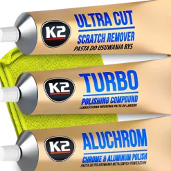 Pasty Polerskie do Korekty Ręcznej K2 Ultra Cut + Turbo + Aluchrom Szmatka