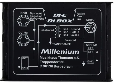 Pasywny mono DI Box symetryzator sygnału rozłączenie masy Millenium DI-E