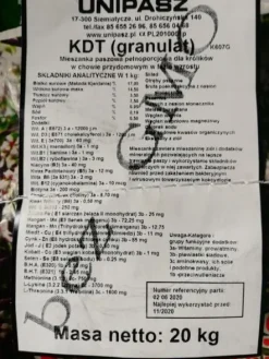 Pasza, karma dla królików w tuczu KDT UNIPASZ 20kg