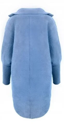 PŁASZCZ ALPAKA KOŁNIERZ WEŁNA KOLOR BABY BLUE