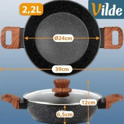 Patelnia granitowa głęboka ze szklaną pokrywką GRANITICA WOOD 24 cm, 2,2 l