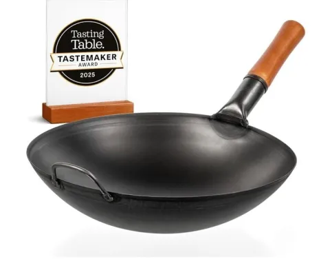Patelnia wok azjatycka 36 cm czarna – stal węglowa, na gaz, okrągłe dno, BB
