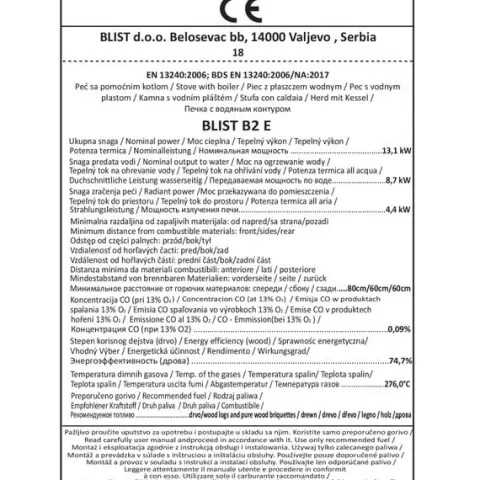 Piec piecyk kominek koza z płaszczem wodnym kocioł CO BLIST B2E