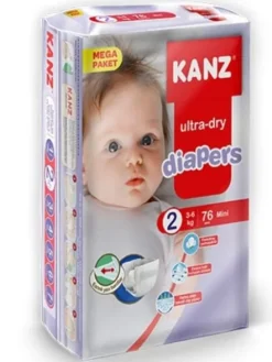 Pieluchy dziecięce bawełniane baby dry rozmiar 2 mini 3-6kg 76 szt kanz