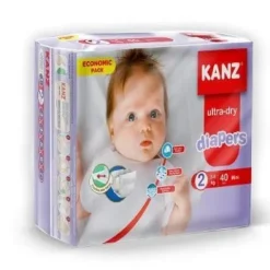 Pieluchy dziecięce bawełniane baby dry rozmiar 2 mini 40szt 3-6kg kanz