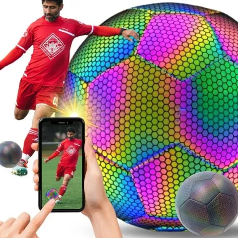 Piłka nożna odblaskowa świecąca lumi do nogi rozmiar 5 holograficzna