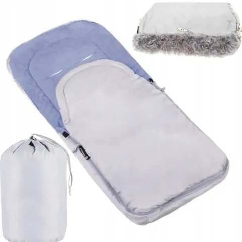 Śpiworek do wózka 4w1, mufka, śpiwór do sanek, gondoli z torbą 90 cm szaro-niebieski