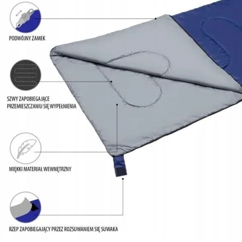 Śpiwór turystyczny POD NAMIOT kołdra 190x75cm ODPORNA POWŁOKA 5-15 STOPNI