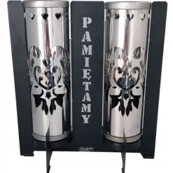 PODWÓJNY ZNICZ lampion METALOWY nowoczesny DUET TUBA PAMIĘTAMY dla MAMY