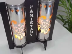PODWÓJNY ZNICZ lampion METALOWY nowoczesny DUET TUBA PAMIĘTAMY dla MAMY