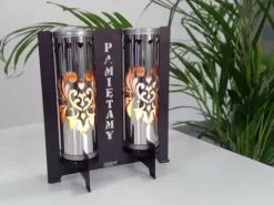 PODWÓJNY ZNICZ lampion METALOWY nowoczesny DUET TUBA PAMIĘTAMY dla MAMY
