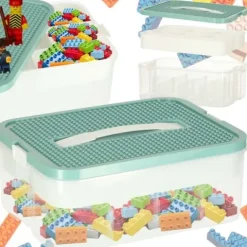 Pojemnik na Klocki Zabawki Organizer Plastikowy z Przegródkami i Pokrywą