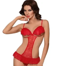 Ponętne czerwone body z dziurką S/M