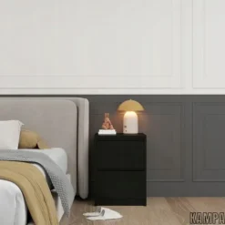 Praktyczna Szafka Nocna CZARNA 2 szuflady stolik nocny loft 42x52x43cm