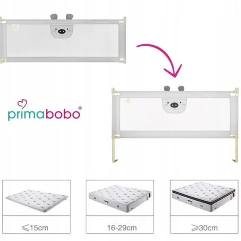 PRIMABOBO Barierka ochronna do łóżka MIŚ 200x160cm 3 szt Składana