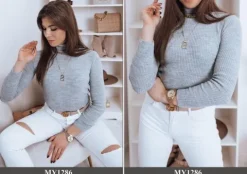 PRĄŻKOWANY SWETER DAMSKI GOLF KOLORY ox129 UNI