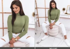 PRĄŻKOWANY SWETER DAMSKI GOLF KOLORY ox129 UNI