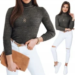 PRĄŻKOWANY SWETER DAMSKI GOLF KOLORY ox129 UNI