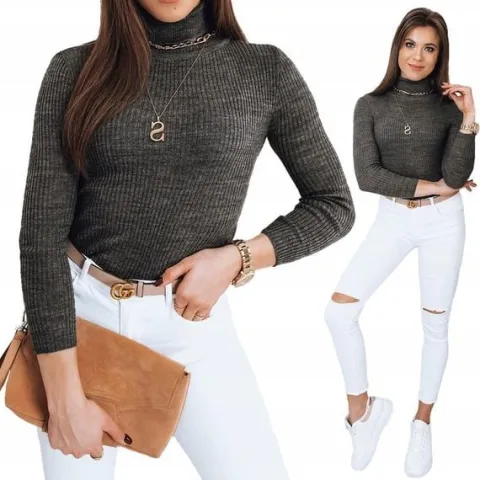 PRĄŻKOWANY SWETER DAMSKI GOLF KOLORY ox129 UNI