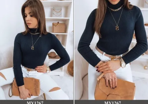 PRĄŻKOWANY SWETER DAMSKI GOLF KOLORY ox129 UNI