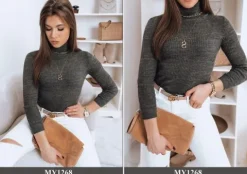 PRĄŻKOWANY SWETER DAMSKI GOLF KOLORY ox129 UNI