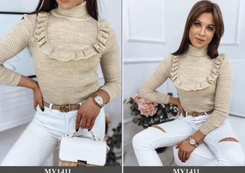 PRĄŻKOWANY SWETER DAMSKI GOLF KOLORY ox127 UNI