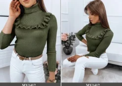 PRĄŻKOWANY SWETER DAMSKI GOLF KOLORY ox127 UNI