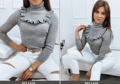 PRĄŻKOWANY SWETER DAMSKI GOLF KOLORY ox127 UNI