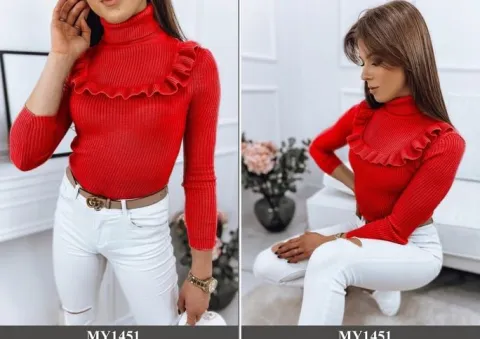 PRĄŻKOWANY SWETER DAMSKI GOLF KOLORY ox127 UNI