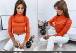 PRĄŻKOWANY SWETER DAMSKI GOLF KOLORY ox127 UNI