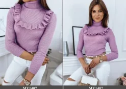 PRĄŻKOWANY SWETER DAMSKI GOLF KOLORY ox128 UNI