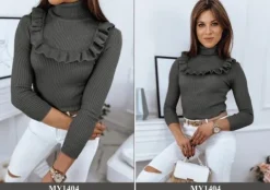 PRĄŻKOWANY SWETER DAMSKI GOLF KOLORY ox128 UNI