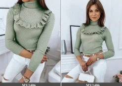 PRĄŻKOWANY SWETER DAMSKI GOLF KOLORY ox128 UNI
