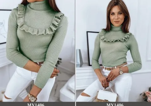 PRĄŻKOWANY SWETER DAMSKI GOLF KOLORY ox128 UNI