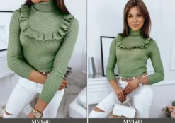 PRĄŻKOWANY SWETER DAMSKI GOLF KOLORY ox128 UNI