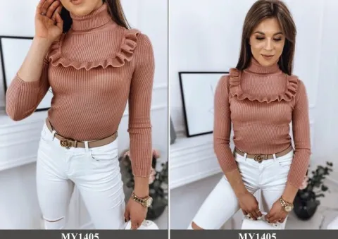 PRĄŻKOWANY SWETER DAMSKI GOLF KOLORY ox128 UNI