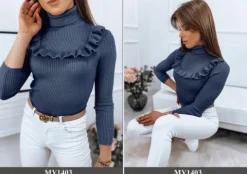PRĄŻKOWANY SWETER DAMSKI GOLF KOLORY ox128 UNI