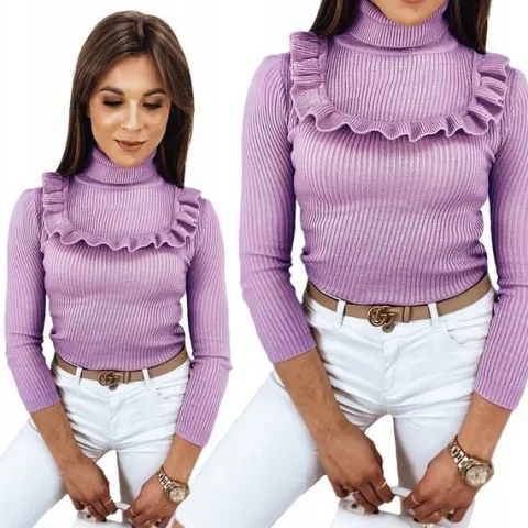 PRĄŻKOWANY SWETER DAMSKI GOLF KOLORY ox128 UNI