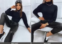 PRĄŻKOWANY SWETER DAMSKI GOLF KOLORY ox124 UNI