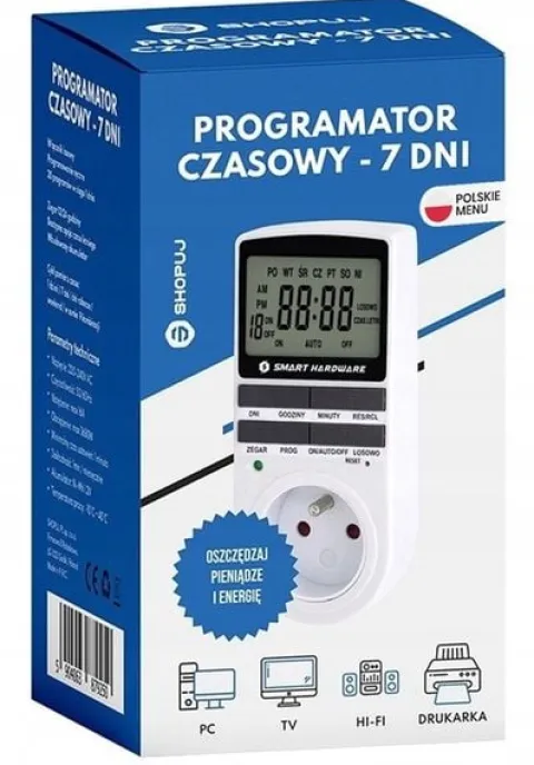 PROGRAMATOR CZASOWY WŁĄCZNIK WYŁĄCZNIK LCD CYFROWY HARMONOGRAM 7 DNI POLSKI