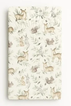 Prześcieradło bawełniane z gumką do łóżeczka 120x60 cm - woodland olive
