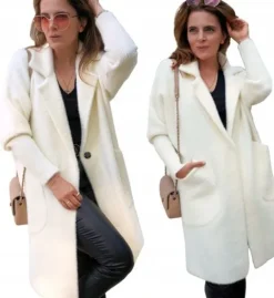 PRZEJŚCIOWY PŁASZCZ Z ALPAKI DUŻY ROZMIAR KOLOR BIAŁY