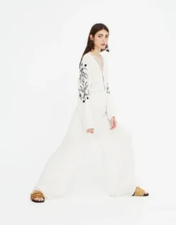 PULL & BEAR KREMOWY KOMBINEZON PASKI HAFTY (M)