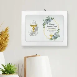 RAMKA 3D Pamiątka Komunii srebrny emblemat NADRUK