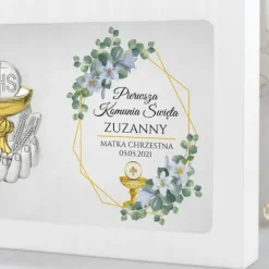 RAMKA 3D Pamiątka Komunii srebrny emblemat NADRUK