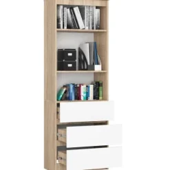 REGAŁ BIUROWY R 60 cm CLP 3 SZUFLADY 2 PÓŁKI DĄB SONOMA / BIAŁY