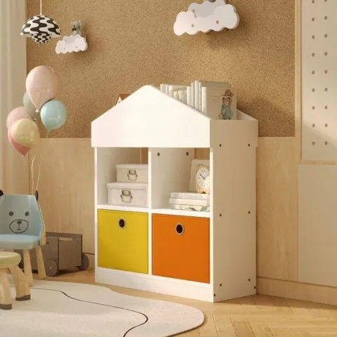 Regał domek na zabawki organizer przegrody szafka książki biały loft 64 cm