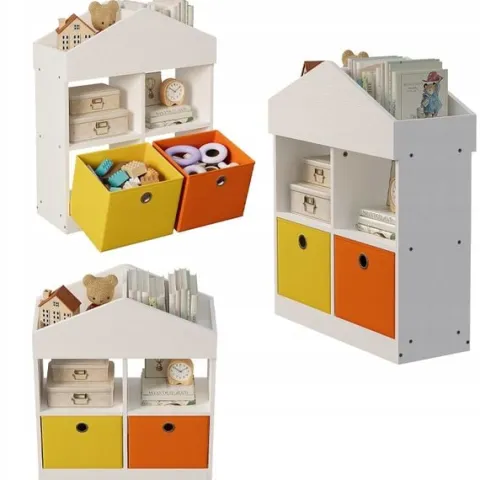 Regał domek na zabawki organizer przegrody szafka książki biały loft 64 cm