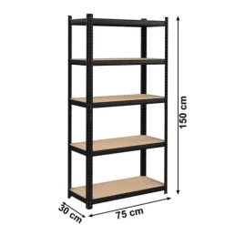 Regał magazynowy metalowy czarny 2w1 5 jasnych półek 150x75x30 cm