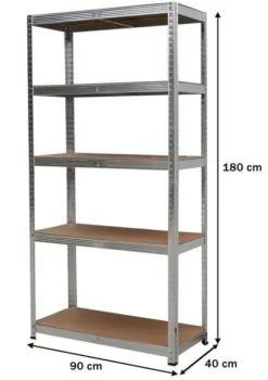 Regał magazynowy metalowy 2w1, 5 półek 180x90x40 cm